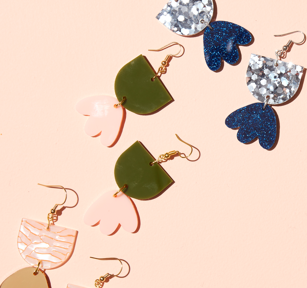 Bambi Earrings // Olive Green with Pale Pink