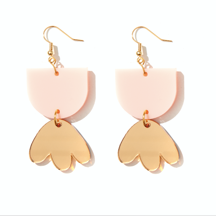 Bambi Earrings // Pale Pink + Gold Mirror