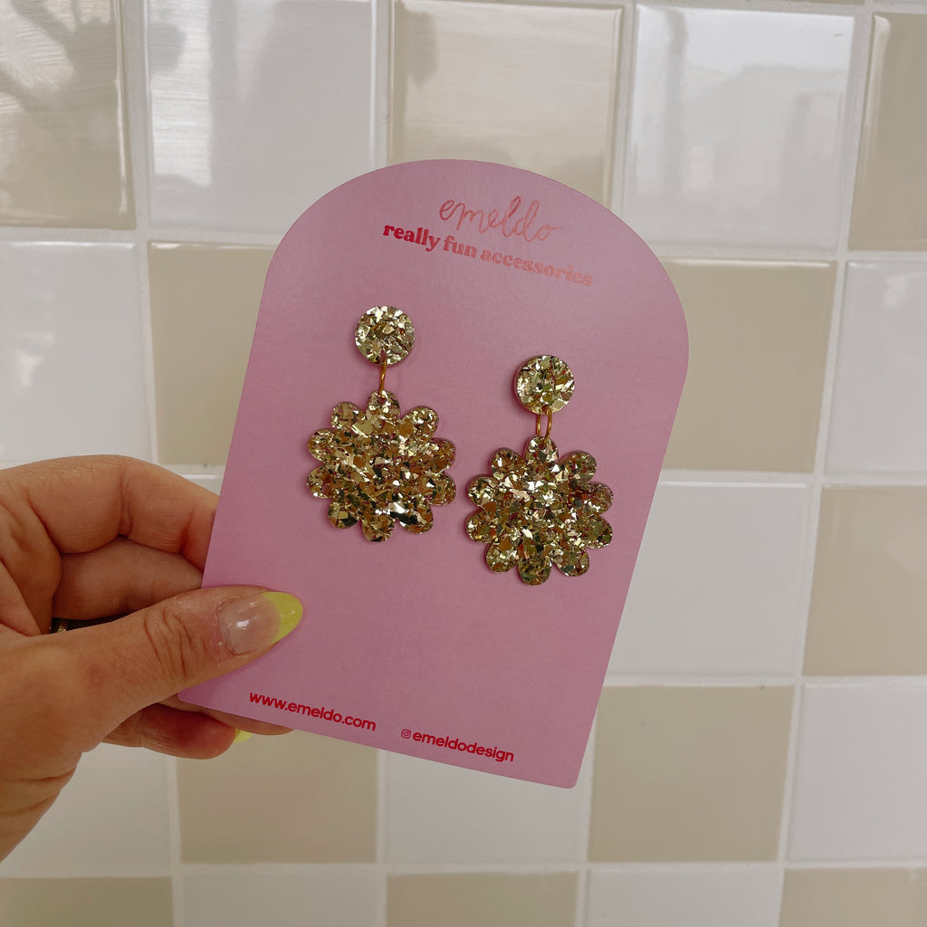 Blossom Earrings // Bright Gold Glitter is