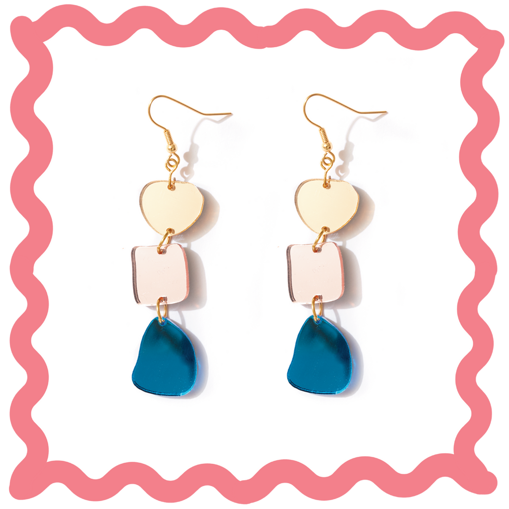Vera Earrings // Gold, Rose + Blue Mirror