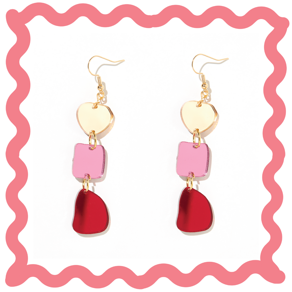 Vera Earrings // Gold, Pink + Red Mirror