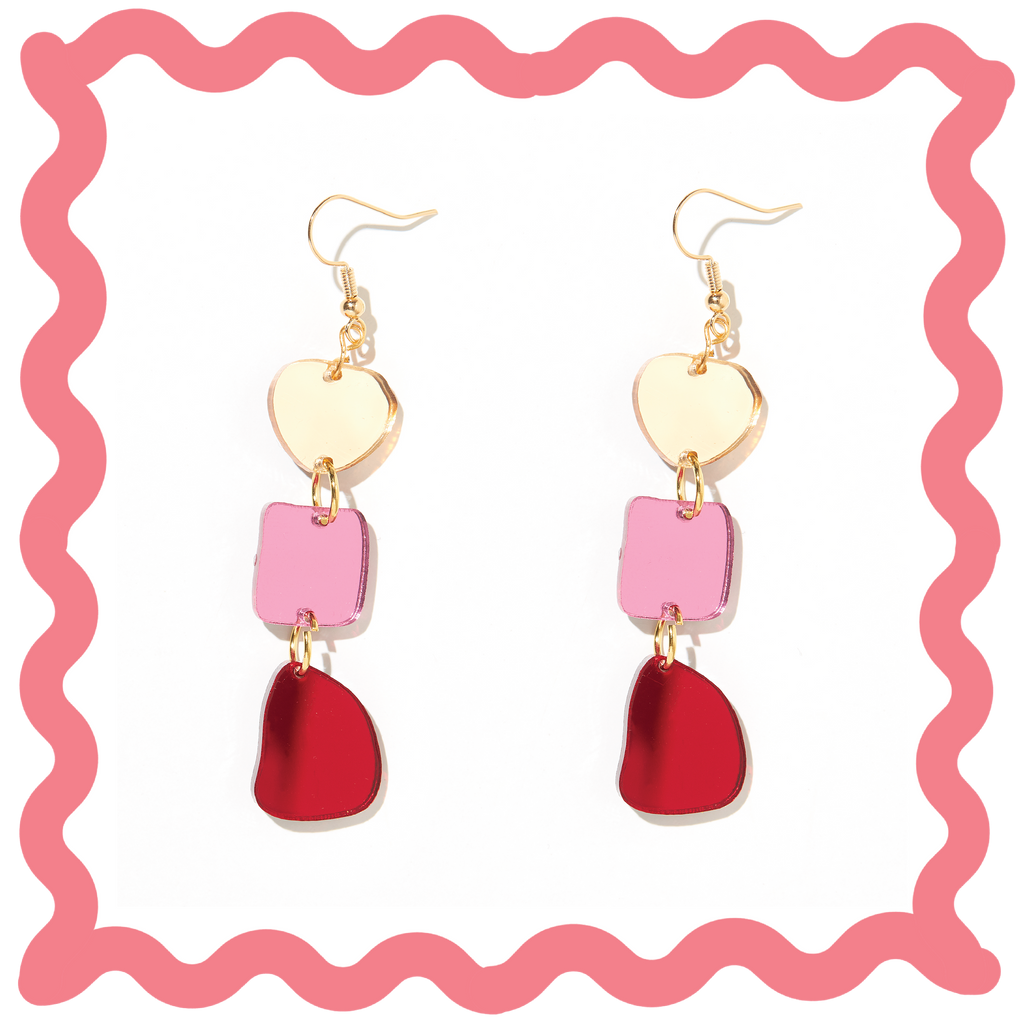 Vera Earrings // Gold, Pink + Red Mirror | Emeldo