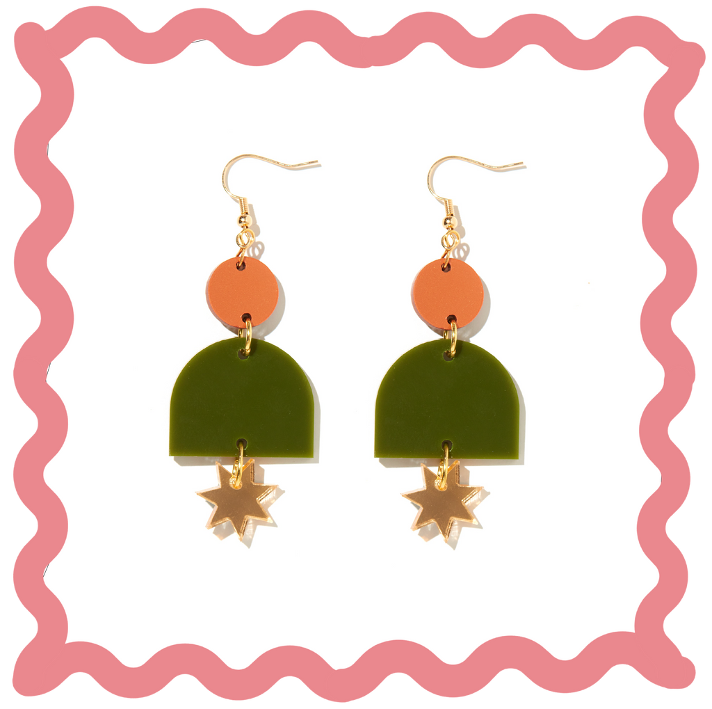 Alexa Earrings // bronze, olive and gold