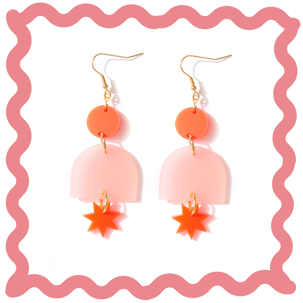 Alexa Earrings // neon red, frosted pink.