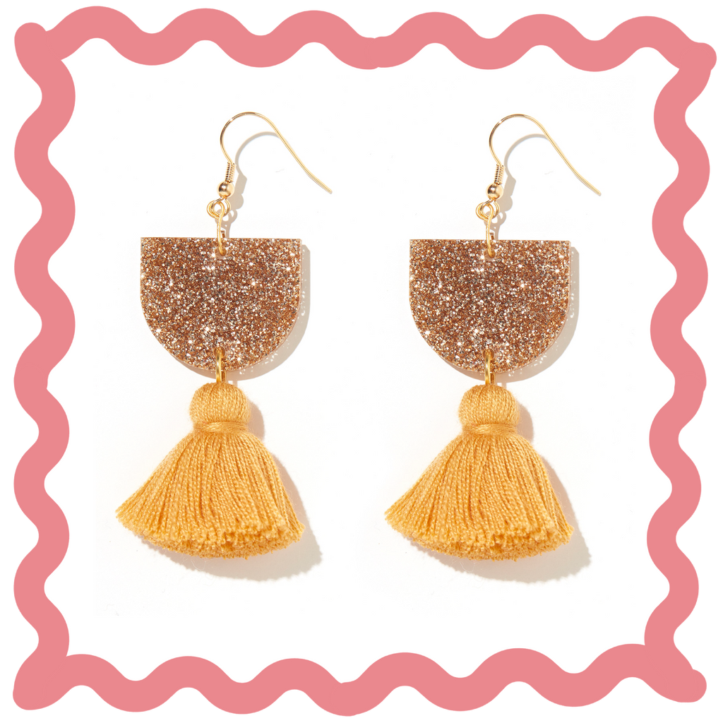 Annie Earrings // Gold Glitter with Mustard
