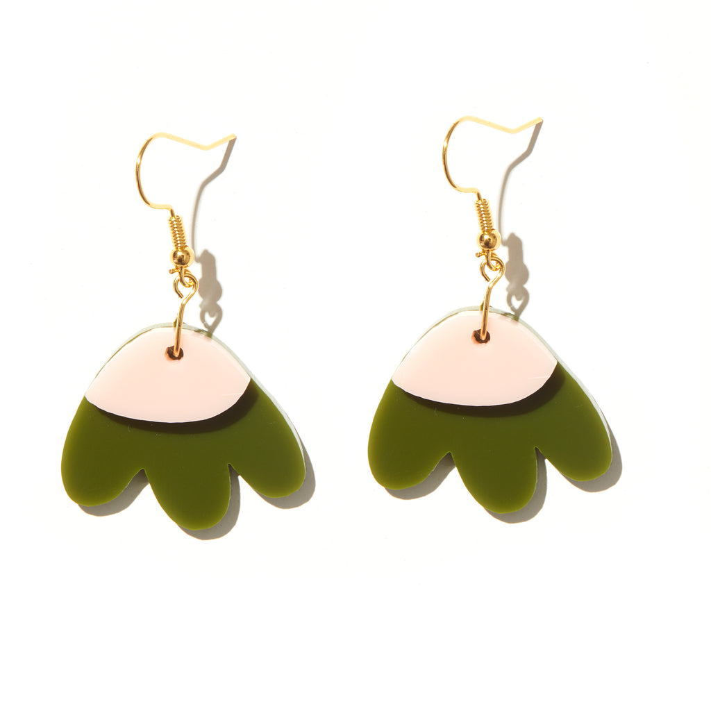 Elle Earrings // Olive with baby pink