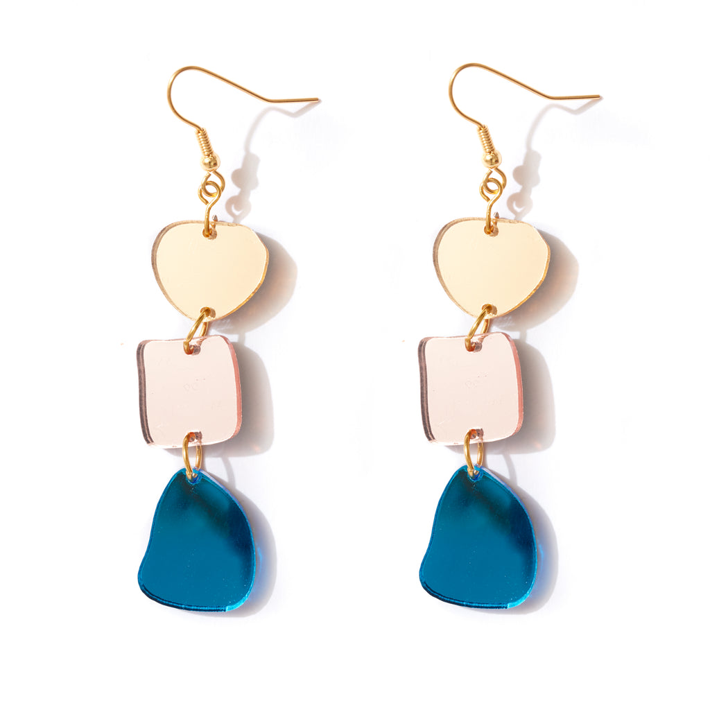 Vera Earrings // Gold, Rose + Blue Mirror