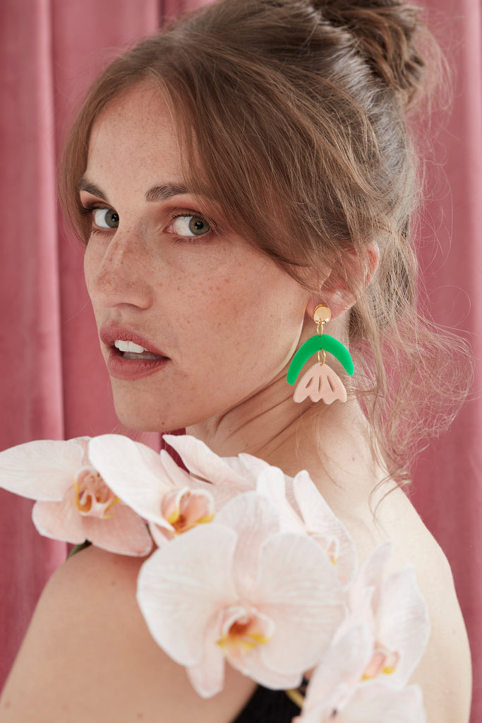 Arlie Earrings // Green + Pink