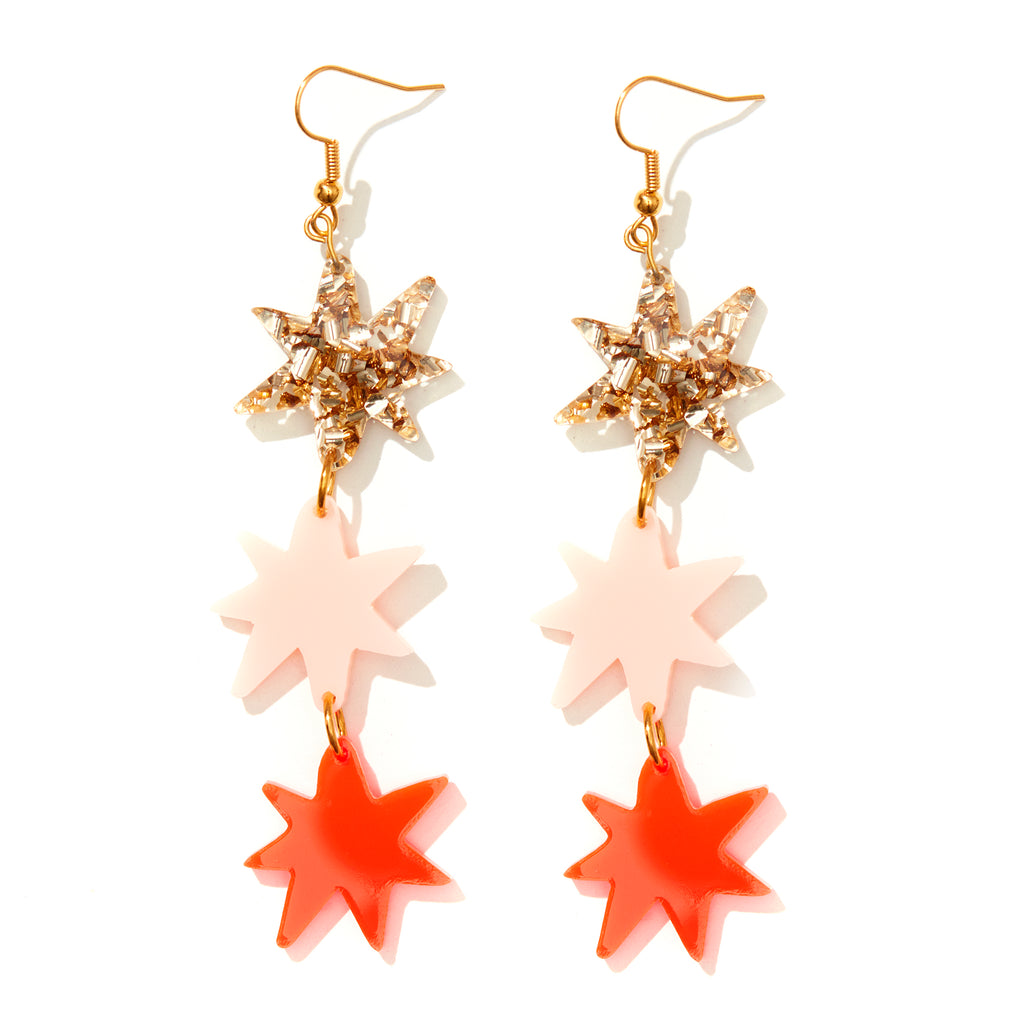 Rosie Earrings // gold, pale pink, neon red