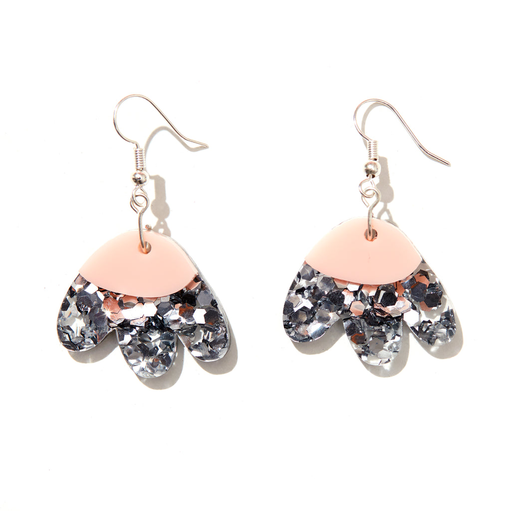 Elle Earrings // Silver Glitter with Baby Pink