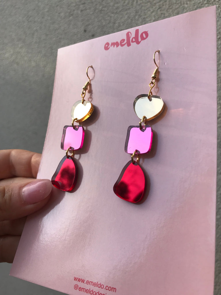Vera Earrings // Gold, Pink + Red Mirror