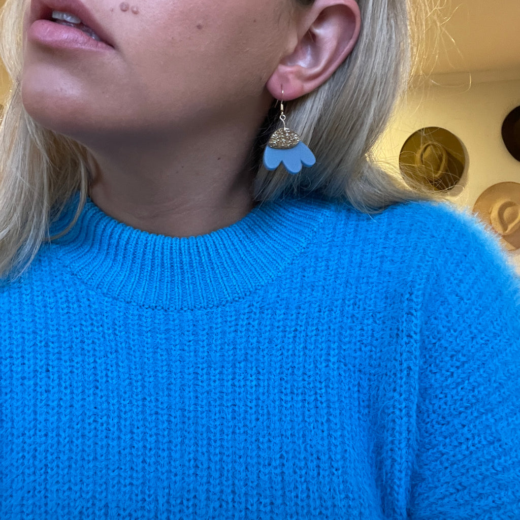 Elle Earrings // Bluestone and Gold Glitter