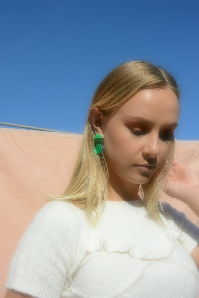 Lena Earrings // green, emerald and green mirror