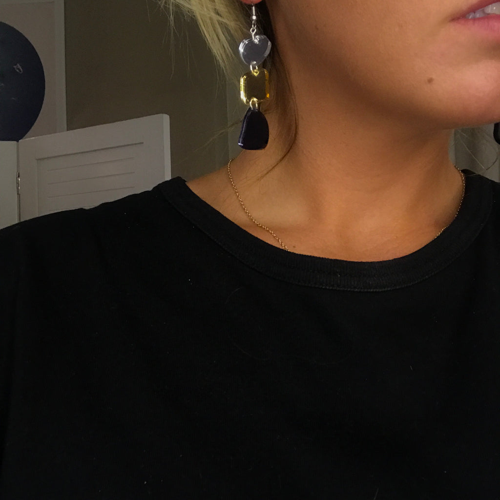 Vera Earrings // Gold, Silver + Charcoal Mirror